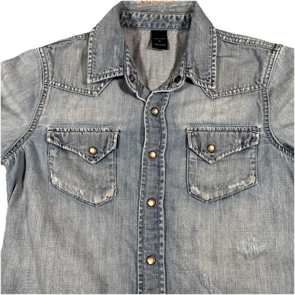 London Jean Women’s Pearl Snap Long Sleeve Shirt Size SMallBlue Denim 100 Cotton - Picture 2 of 7